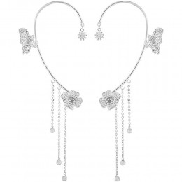 Butterfly Ear Cuff Earrings with Rhinestones & Chains-Silver