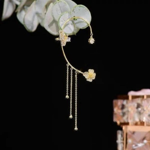 Butterfly Ear Cuff Earrings with Rhinestones & Chains-Silver image