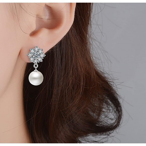 Rose Gold Snowflake Earrings With Zirconia And Simulated Pearls image