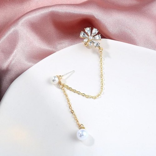 Flower Pearl Tassel Ear Bone Clip Piece Earrings image