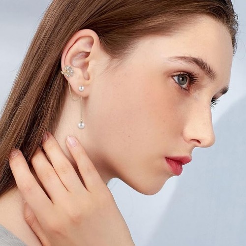 Flower Pearl Tassel Ear Bone Clip Piece Earrings image