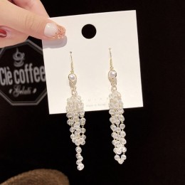 Sterling Silver Plated Long Grape Ball Bead Dangle Earrings