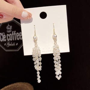 Sterling Silver Plated Long Grape Ball Bead Dangle Earrings
