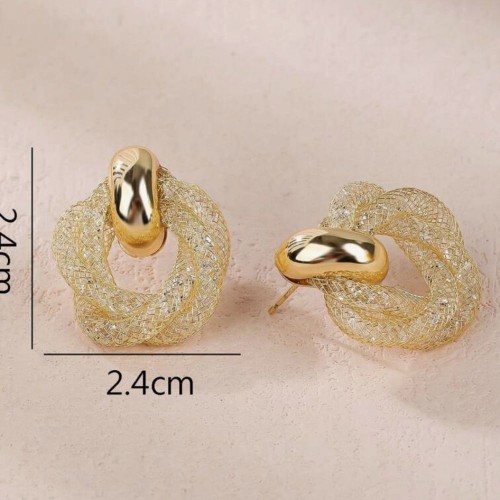 Stylish Gold Mesh Hoop Earrings for Women image