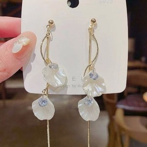 S925 Gold Korean Style Seashell Petal & Tassel Dangle Earrings