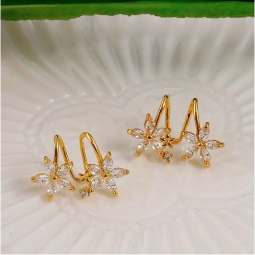 Elegant Gold Plated Inlaid Rhinestones Flower Earrings - Cool Wind