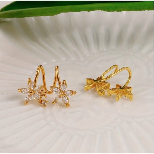 Elegant Gold Plated Inlaid Rhinestones Flower Earrings - Cool Wind