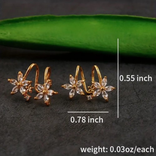 Elegant Gold Plated Inlaid Rhinestones Flower Earrings - Cool Wind