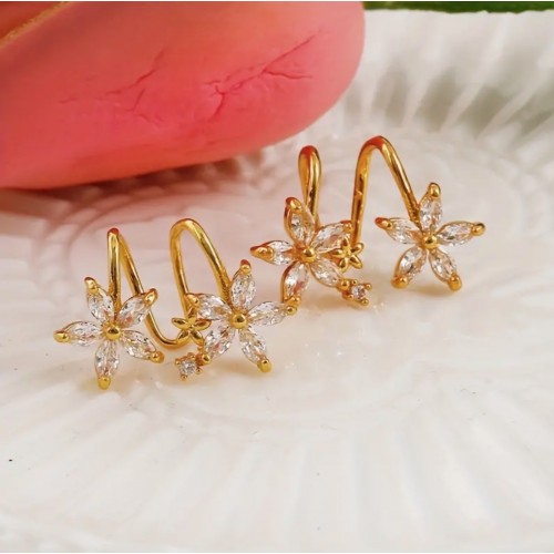 Elegant Gold Plated Inlaid Rhinestones Flower Earrings - Cool Wind