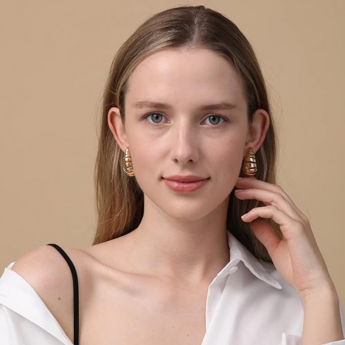 Trendy Teardrop Dangle Earrings With Chunky Hoop image