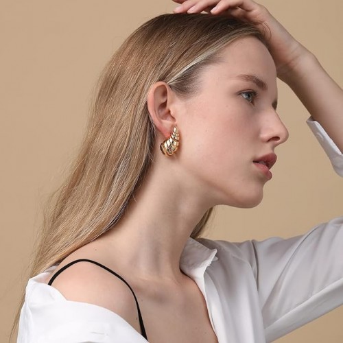 Trendy Teardrop Dangle Earrings With Chunky Hoop image