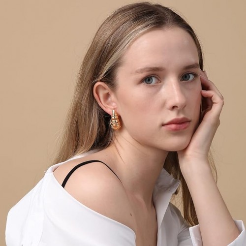 Trendy Teardrop Dangle Earrings With Chunky Hoop image