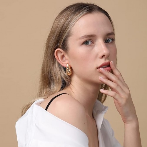 Trendy Teardrop Dangle Earrings With Chunky Hoop image