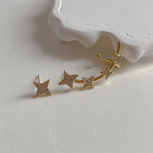 Women Cuff Earrings Ear Wrap Crystal Star Ear Climber Studs image