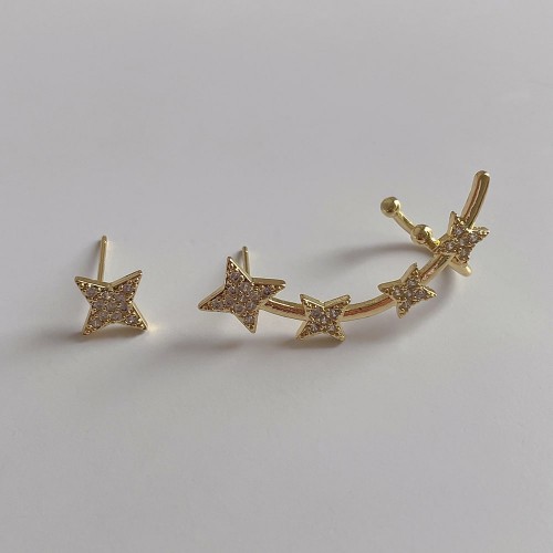 Women Cuff Earrings Ear Wrap Crystal Star Ear Climber Studs image