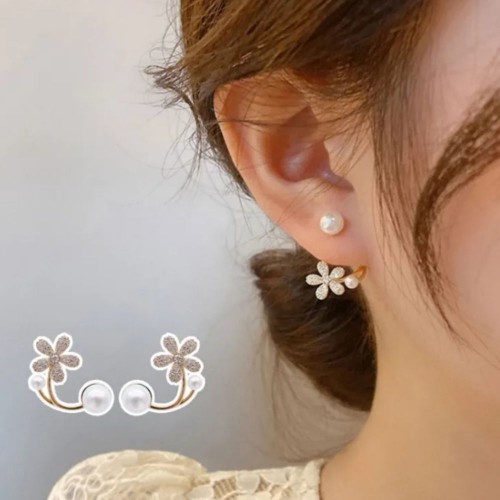 Elegant Gold Flower Earrings With Delicate Pearls image