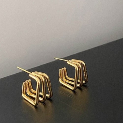Trendy Geometric Gold-Tone Stainless Steel Hoop Earrings image