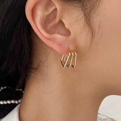 Trendy Geometric Gold-Tone Stainless Steel Hoop Earrings image