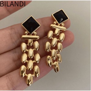 Trendy 925 Silver Needle Black Stone Earrings 