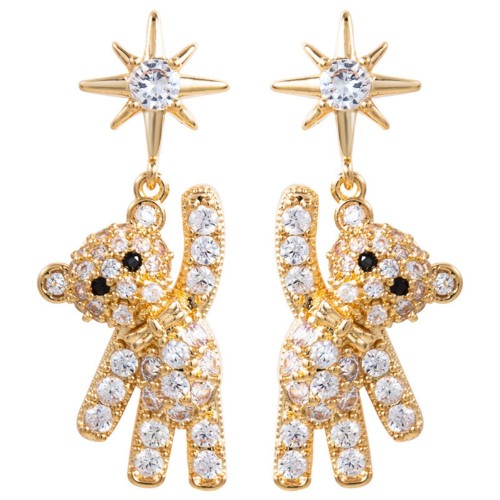 Adorable Rhinestone Teddy Bear Drop Earrings image