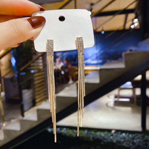 Stunning Full Rhinestone Long Tassel Earrings image