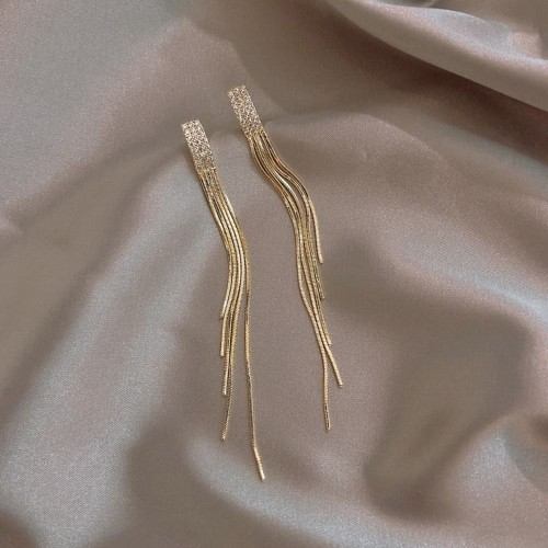 Stunning Full Rhinestone Long Tassel Earrings image