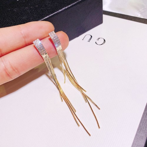 Stunning Full Rhinestone Long Tassel Earrings image