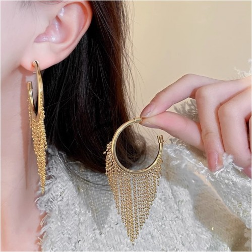 Gold Hoop Earrings With Fringe Chains image