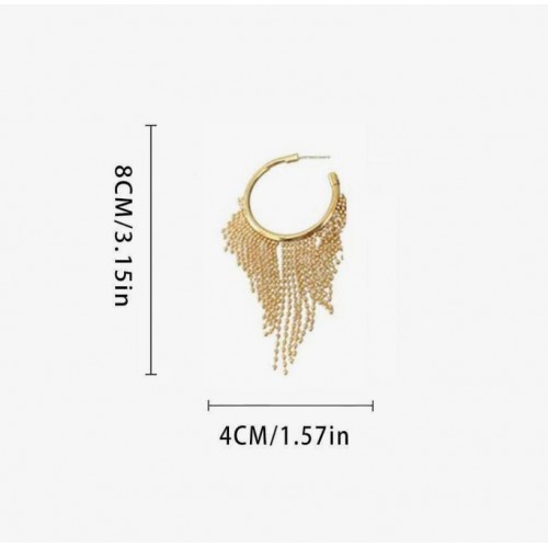 Gold Hoop Earrings With Fringe Chains image