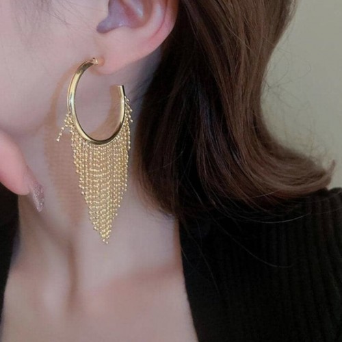 Gold Hoop Earrings With Fringe Chains image