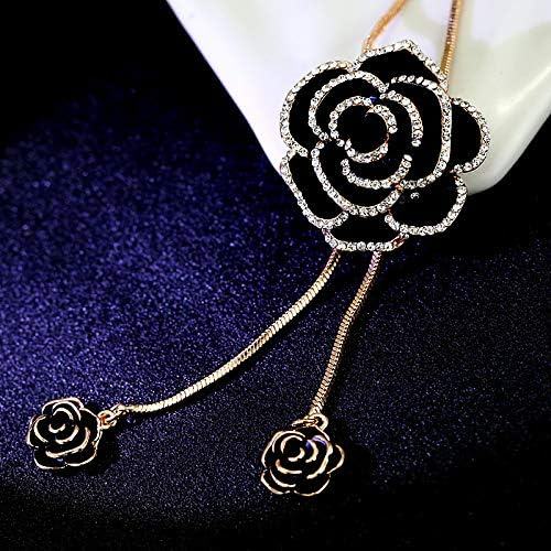Black Rose Necklace With Rhinestones For Women-Gold image