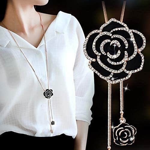 Black Rose Necklace With Rhinestones For Women-Gold image