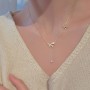 Gold Color Zircon Bow Pendant Necklace For Women