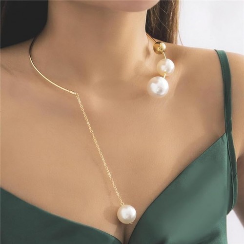 Simple Big Imitation Pearl Choker Necklace For Women image