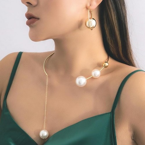 Simple Big Imitation Pearl Choker Necklace For Women image