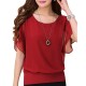 Summer Short Sleeve Round-Neck Chiffon Shirt for Women - Red image
