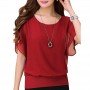 Summer Short Sleeve Round-Neck Chiffon Shirt for Women - Red