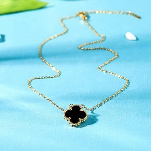 Black and Gold Clover Necklace, Bracelet, and Earrings Set image