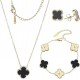 Black and Gold Clover Necklace, Bracelet, and Earrings Set image