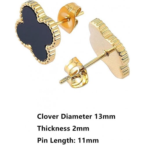 Black and Gold Clover Necklace, Bracelet, and Earrings Set image
