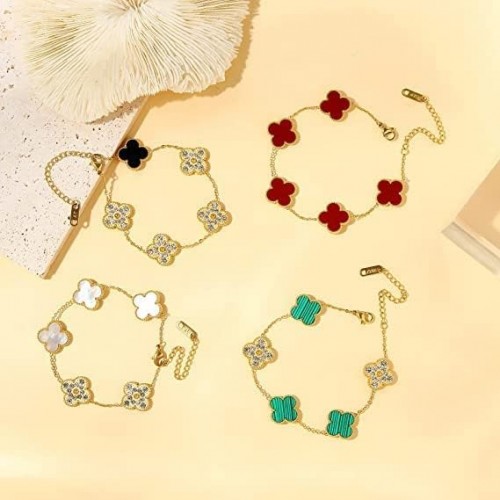 Black and Gold Clover Necklace, Bracelet, and Earrings Set image