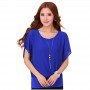 Summer Short Sleeve Round-Neck Chiffon Shirt for Women - Blue