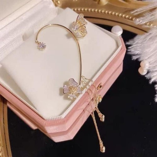 Butterfly Ear Cuff Earrings with Rhinestones & Chains-Gold image
