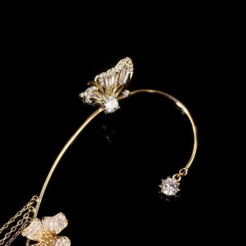 Butterfly Ear Cuff Earrings with Rhinestones & Chains-Gold image