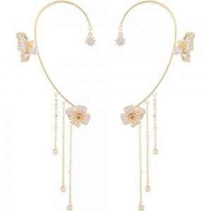 Butterfly Ear Cuff Earrings with Rhinestones & Chains-Gold