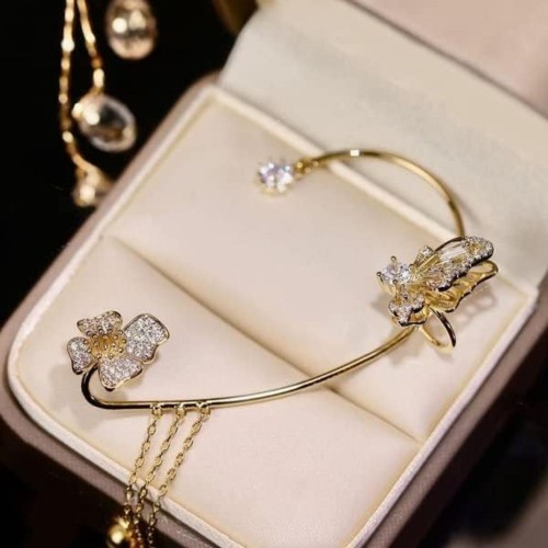 Butterfly Ear Cuff Earrings with Rhinestones & Chains-Gold image