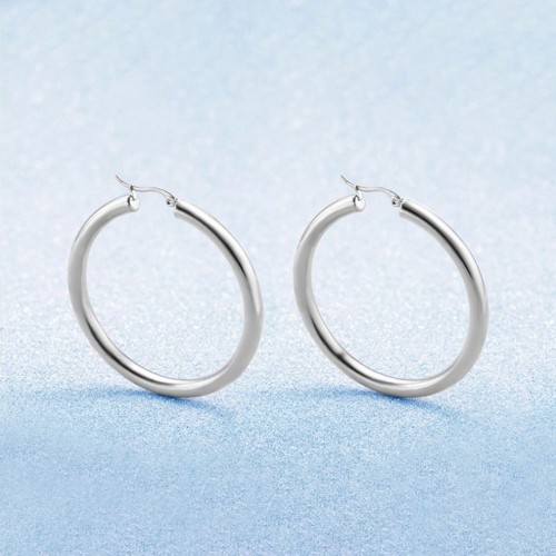 Silver Plated Classic Round Hoop Earrings-Silver image