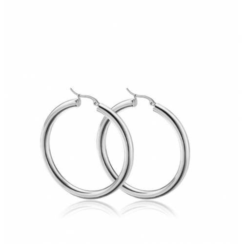 Silver Plated Classic Round Hoop Earrings-Silver image