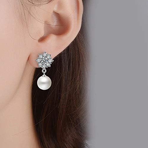 Silver Snowflake Earrings With Zirconia And Simulated Pearls image