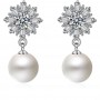 Silver Snowflake Earrings With Zirconia And Simulated Pearls